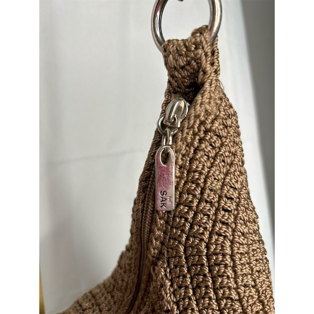 The Sak Women's Brown Crochet Shoulder Bag with Zip Closure EUC Satchel - Picture 5 of 10